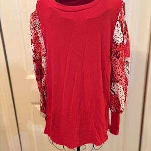 Red Women's Top with Patterned Sleeves